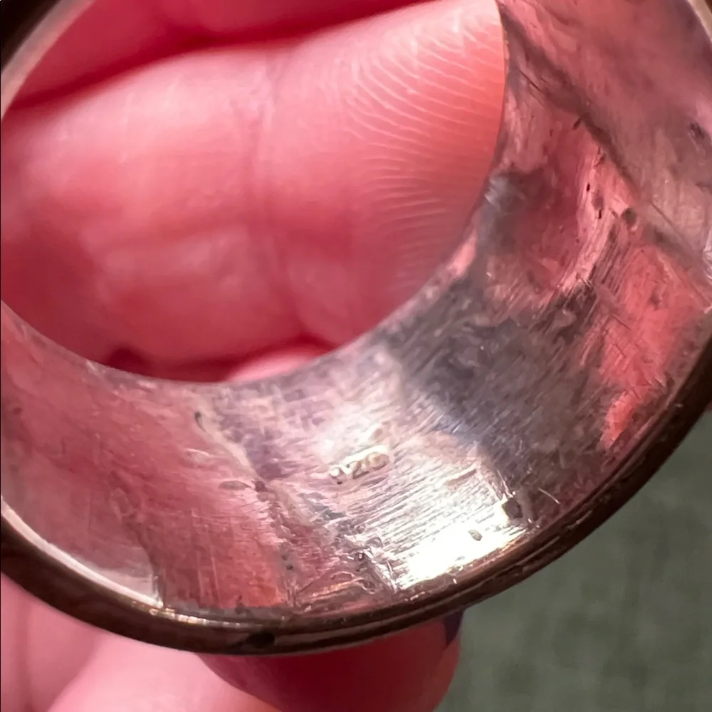 Artisan Moonstone Sterling Silver Cooper Brass Textured Wide Cigar Band Ring
